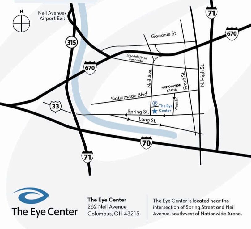 Picture of the Eye Center of Columbus locations based off of a major highway map